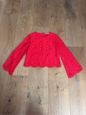 EUC Alice & Olivia Lace Bell Sleeve Top - Red